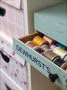 My vintage "Sylko" thread cabinet still in use.