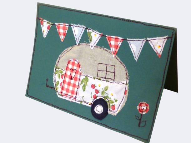 Free machine embroidery caravan birthday card