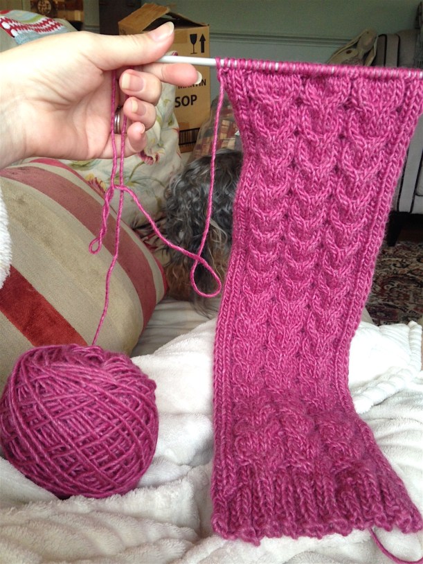 pink cable scarf