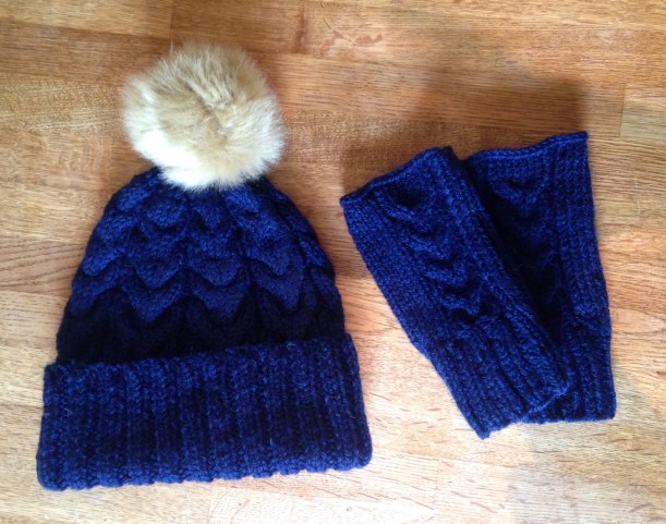 Navy bobble hat and gloves