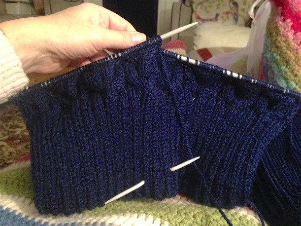 navy bobble hat WIP